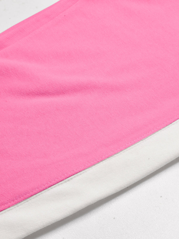16Sixty Fleece Zipper Tracksuit For Men-Pink with White Panels-BR873