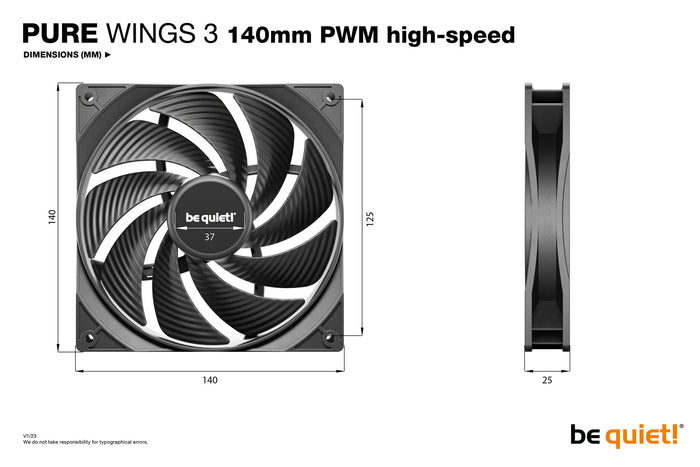 be quiet! Pure Wings 3 140mm PWM high-speed Computer case Fan 14 cm Black 1 pc(s)