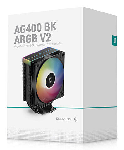 DeepCool AG400 Black ARGB V2 CPU Air Cooler, 120mm PWM Fan, 4 Direct Touch Heat Pipes, Addressable RGB, LGA1851/1700/1200, AM5/AM4 Compatible, High-Performance Single Tower Cooler
