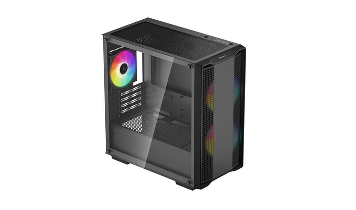 DeepCool CC360 ARGB, Black, Mini Tower Chassis w/ Tempered Glass Window, 3x 120mm ARGB Fans, USB 3.0, mATX/mITX