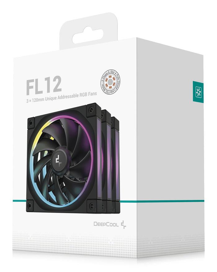 DeepCool FL12 120mm PWM 3 Pack Fan - High Performance, Low Noise, Fluid Dynamic Bearing, 36 ARGB LEDs, 500-2150 RPM, 55 CFM Airflow, 4-Pin PWM Control