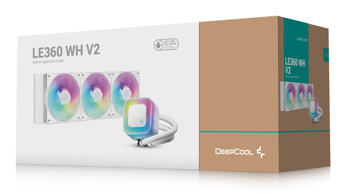 DeepCool LE360 V2 White 360mm Liquid CPU Cooler, Triple 120mm ARGB Fans, Anti-Leak Tech, Quiet High-Performance Pump, Compatible with Intel & AMD Sockets