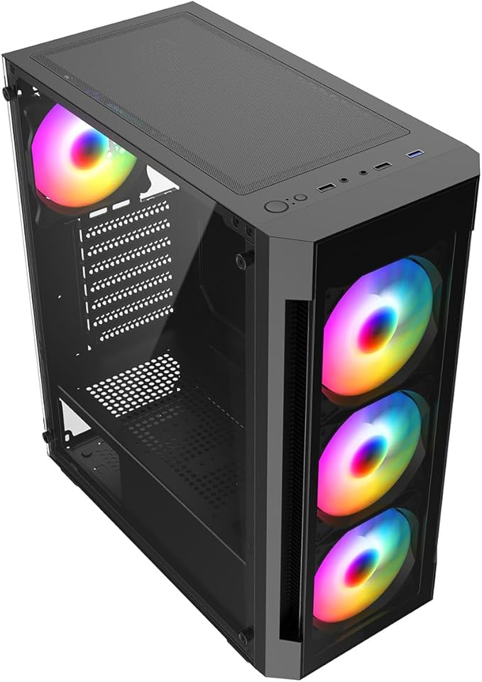 IONZ KZ27 Gaming PC Computer Mini Tower Case M/ATX Tempered Glass - Performance Series. Inc 4 RGB Fans