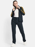 Louis Vicaci Fleece Zipper Tracksuit For Ladies Navy with Yellow Stripe-RT2128
