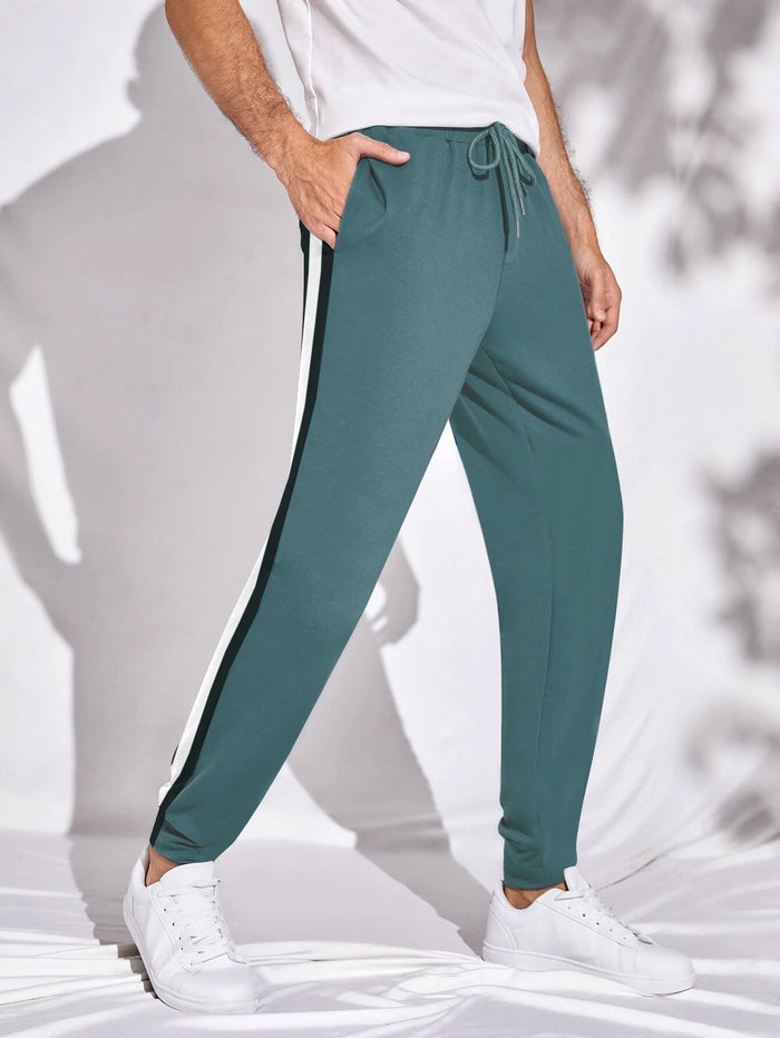 Louis Vicaci Slim Fit Active Wear Summer Trouser For Men-Aqua Blue with Black & White Stripes-BR13519