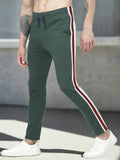 Louis Vicaci Slim Fit Active Wear Summer Trouser For Men-Forest Green with Stripes-RT2526