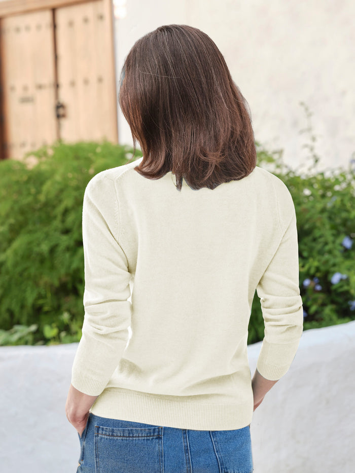 Sixteen Fashion Wool Crew Neck Sweater For Women-Off White-RT2275