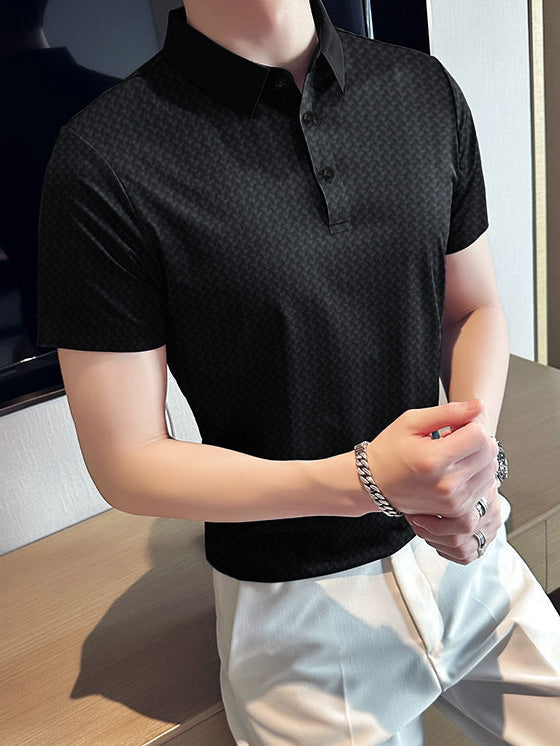 Stylish Spandex Dry Polo Shirt For Men-Black-BE1342/Rt009