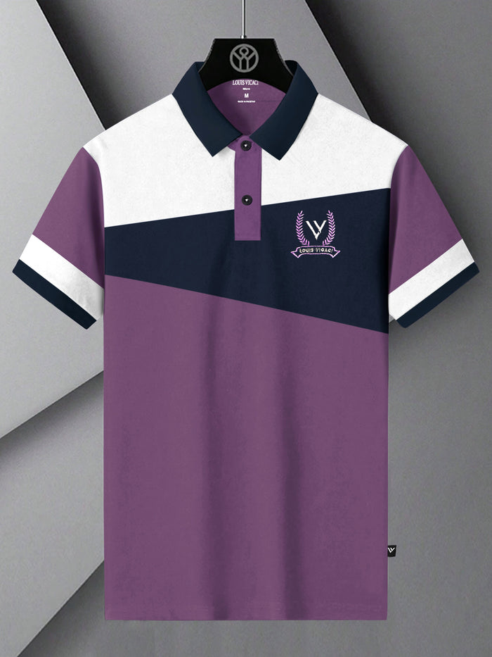 Summer Polo Shirt For Men-Purple with Navy & White Panel-BR13071