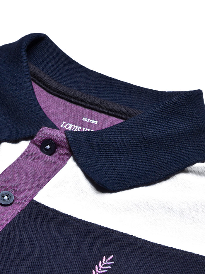 Summer Polo Shirt For Men-Purple with Navy & White Panel-BR13071