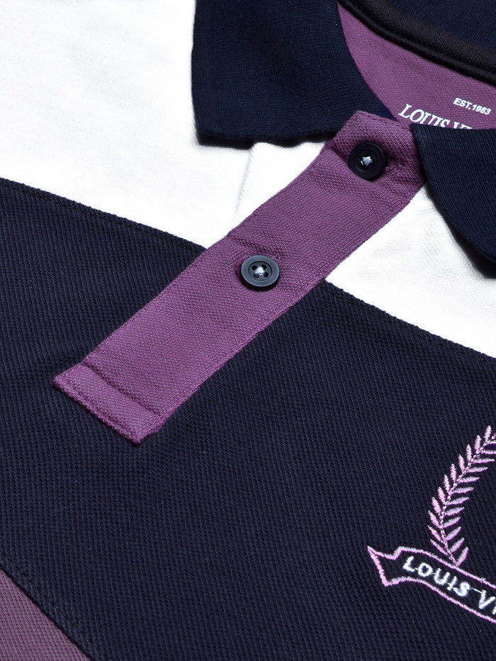 Summer Polo Shirt For Men-Purple with Navy & White Panel-BR13071